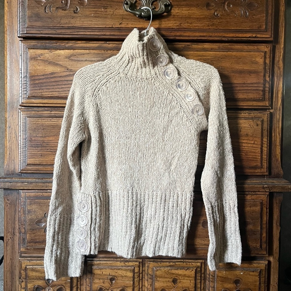 Daytrip Beige Cowl Neck Sweater with Buttons - Picture 3 of 8